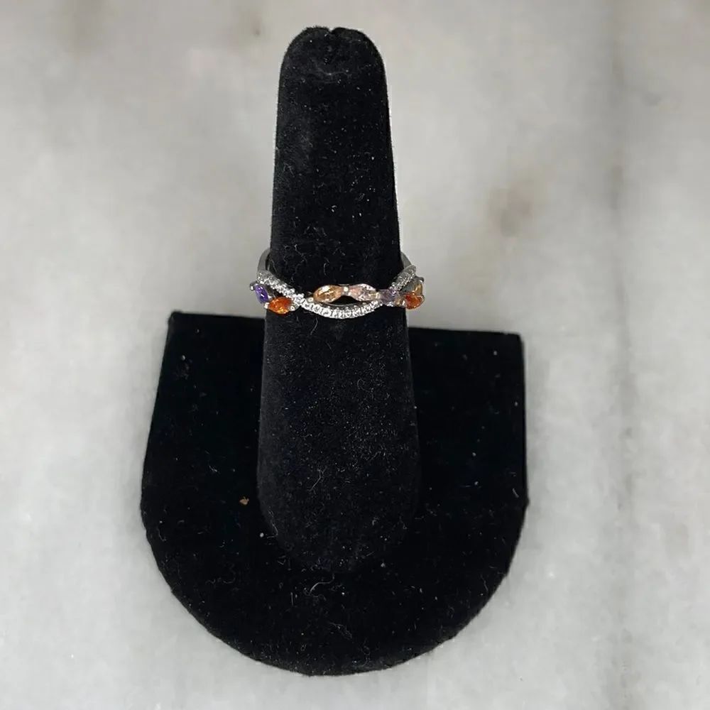 Ring Sterling Silver Colorful Gem Stone Ring